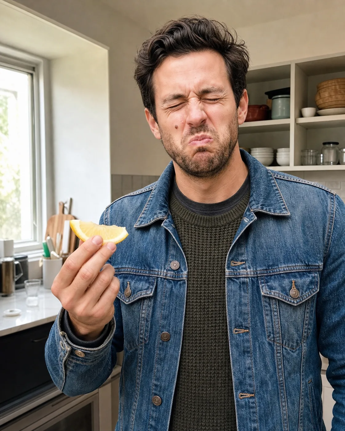 Alex reacting to a very sour lemon